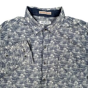 Tommy Bahama Button Up Shirt Men XL Palm Tree All Over Print Long Sleeve Comfort